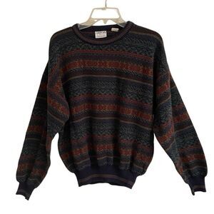 Giorgio di Firenze Sweater Mens L Crew Neck‎ Striped Wool Blend Italian 90s
